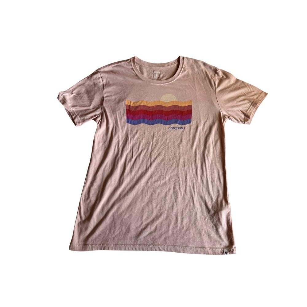 Cotopaxi Womens XL Graphic T-Shirt Peach Pink Sunset Wave Organic Cotton Blend